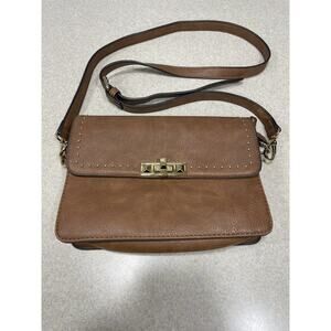 Gussaci Pebbled Faux Leather Crossbody Handbag. Brown With Gold Hardware